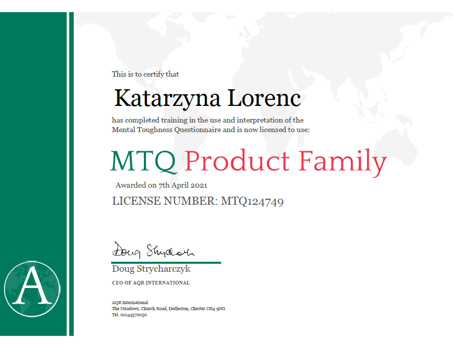 Certyfikat MTQ Katarzyna Lorenc